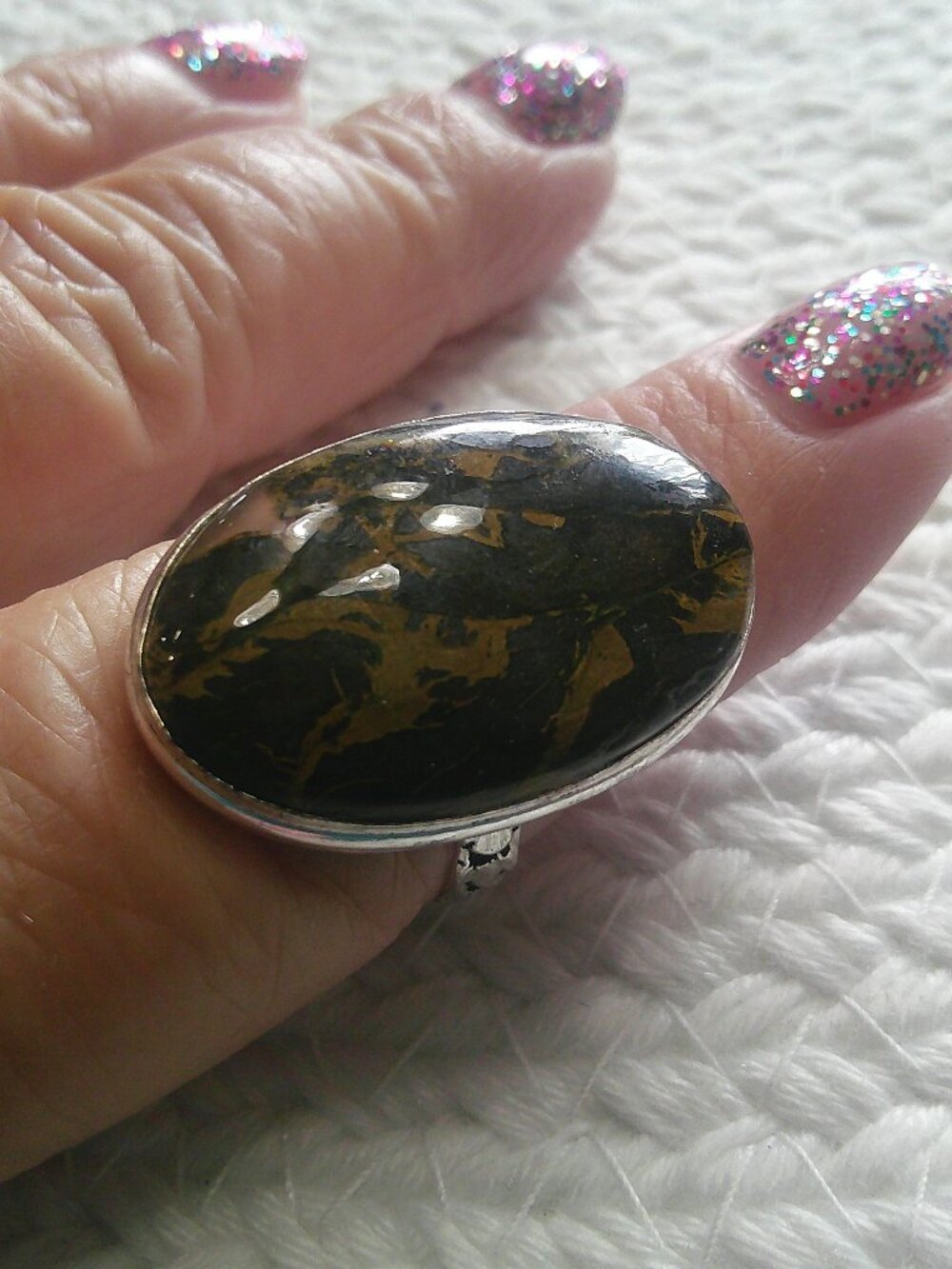Natural COCONUT JASPER Handmade Sterling 925 Ring Size 8.5 #323F